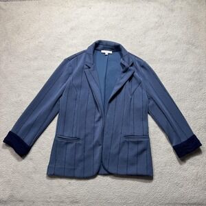 Skies Are Blue Blazer Womens Small Blue Striped Knit Workwear Stretch Jacket